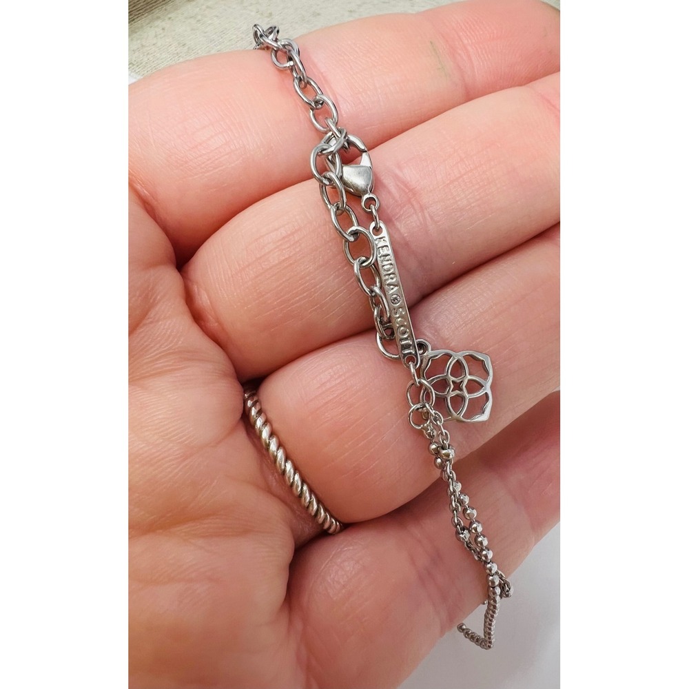 Kendra Scott Elisa Double Strand Necklace Rhodium Silver Black Drusy Layered - Picture 6 of 10